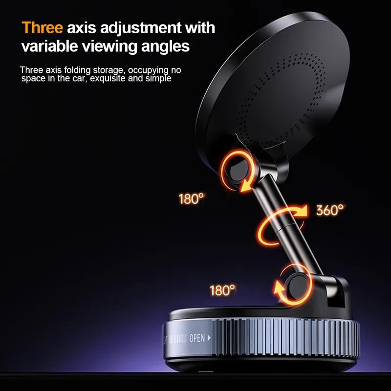 15W Wireless Charging Magnetic Car Phone Holder 360 Degree Rotation Foldable RotatableNavigation Stand Bracket For Smartphones