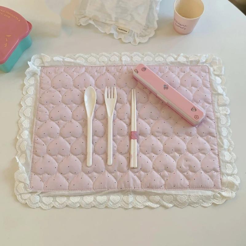 Kawaii Korean Style Love Lace Polka Dot Plaid Placemat Coaster Cute Sweet Girl Photo Shoot Decorative Mat Decorative Tablecloth
