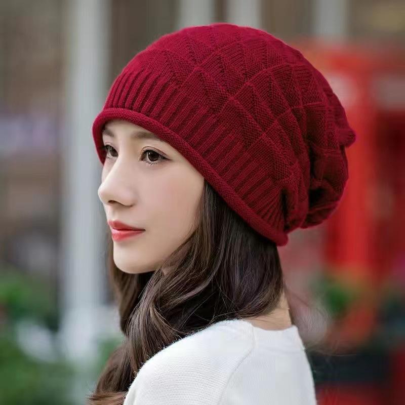 Korean version of fashionable versatile bag head, ear protection, stacking hat, autumn and winter hat, women's knitted hat, loose windproof 