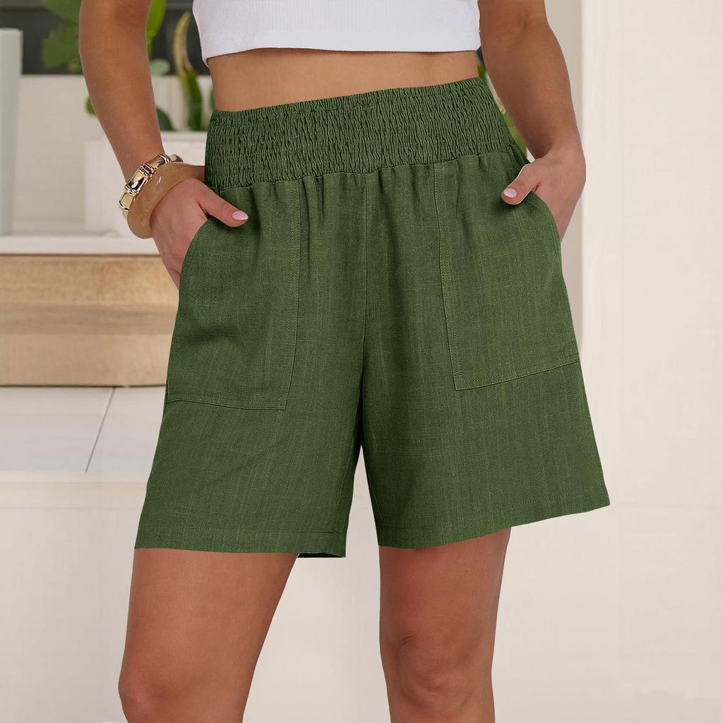 Women Casual  High Waisted Wide Leg Linen Shorts With Pockets
