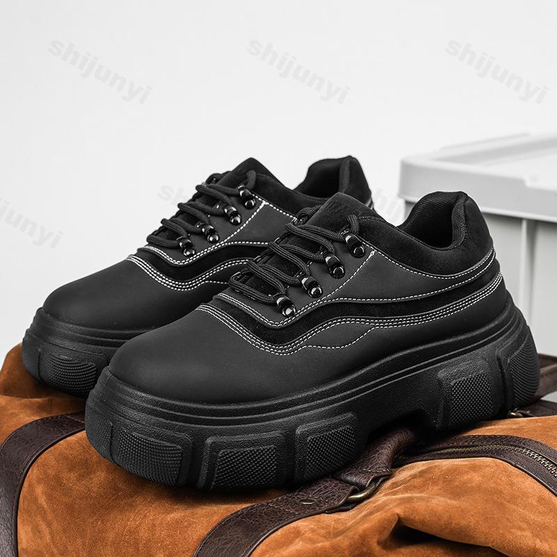 

Ccise Design Low Top Thick Sole Single Shoes for Men 2026 Autumn British Style Vintage Versatile Comfortable Platform Sneakers 39 чёрный