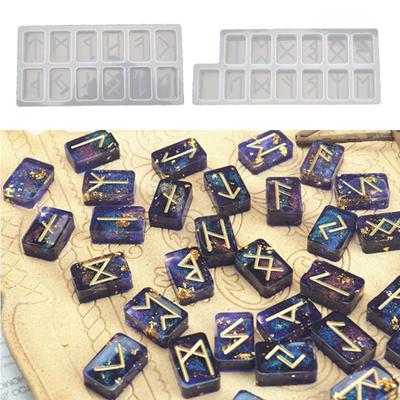 Rune Stones Wicca Crystals Mold with Engraved Elder Futhark Alphabet Viking Rune Hand Resin Casting Mold Kit Witchcraft