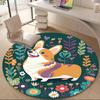 1pc Floral Corgi Office Round Area Rug, Under Office Chairs Bedroom Living Room Home Decor, Room Deco