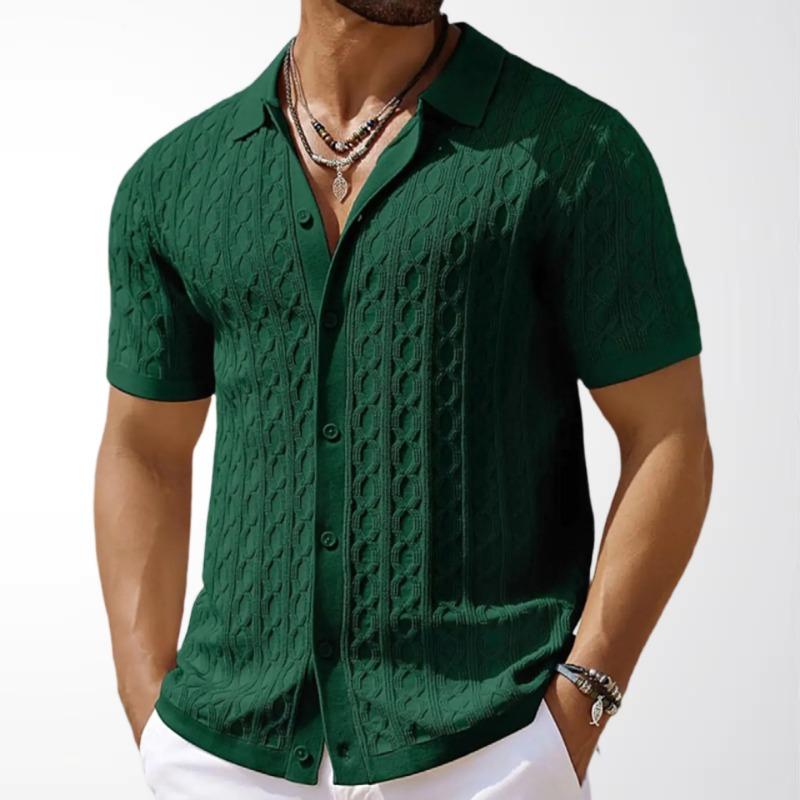 

Men s Summer Jacquard Knitted Short Sleeve Cardigan Business Casual Versatile Top M зелёный