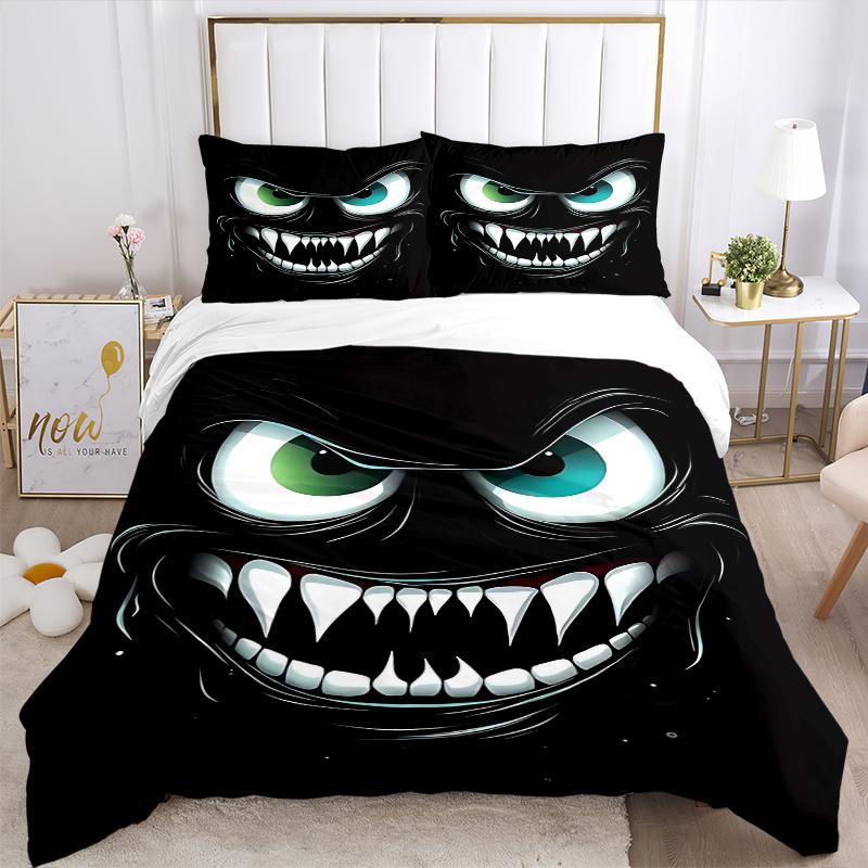 3pcs Anime Monster Face Design Pillowcase Set, Includes One Quilt Cover and Two Pillowcases (No Core), Perfect for Bedroom and Guest Room