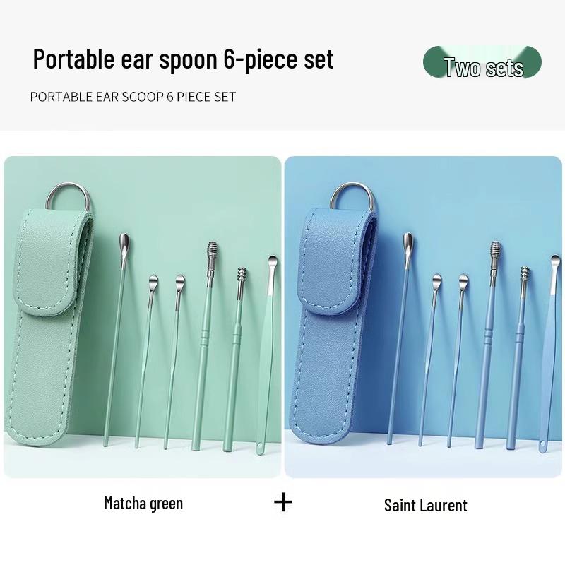 Six-Piece Luminous Ear Cleaning Tool Set with Leather Case, Yellow