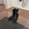 2025 Autumn and Winter New Square Head Thick Heel Rear Zipper Low Tube Thin Martin Women's Short Boots