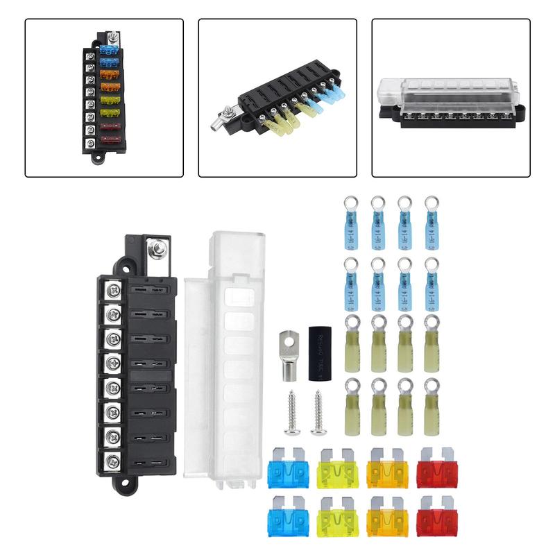 8 Way Fuse Box Heat Shrink Connector with Transparent Cover Blade Fuses Blade Fuse Block Holder for Yacht Automobiles