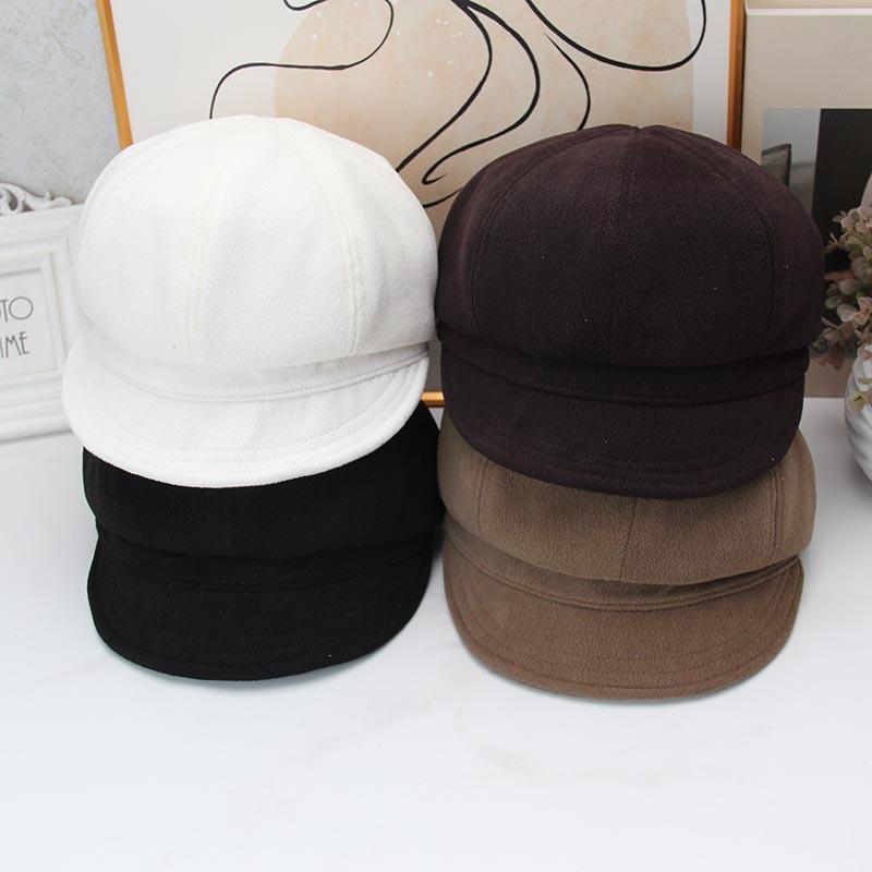 Autumn and Winter Retro Octagonal Hat Female British Newsboy Hat Showing Face Small Painter Hat Solid Color Versatile Short Brim Beret Cap