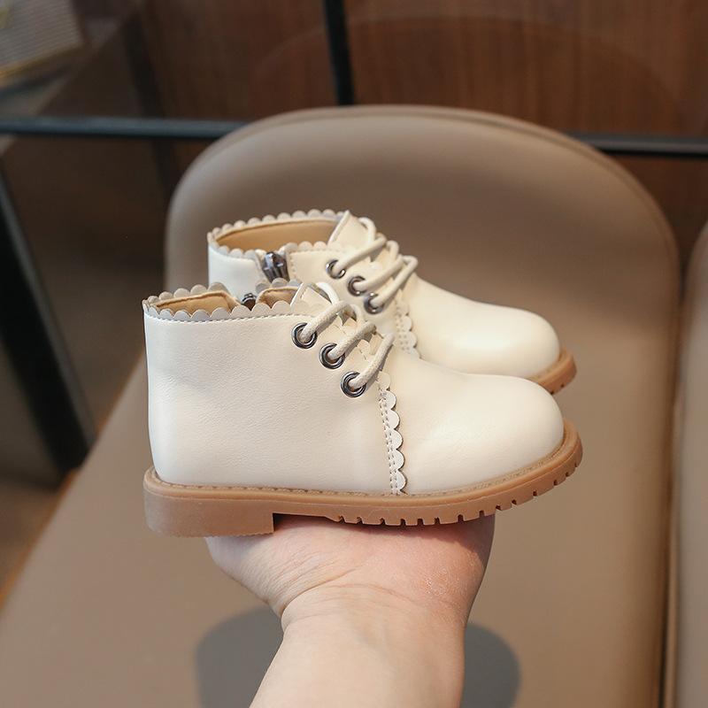 New Korean Version Children's Martin Boots for Autumn and Winter Trendy Fashion Boots for Girls Side Zipper Leather Boots for Children