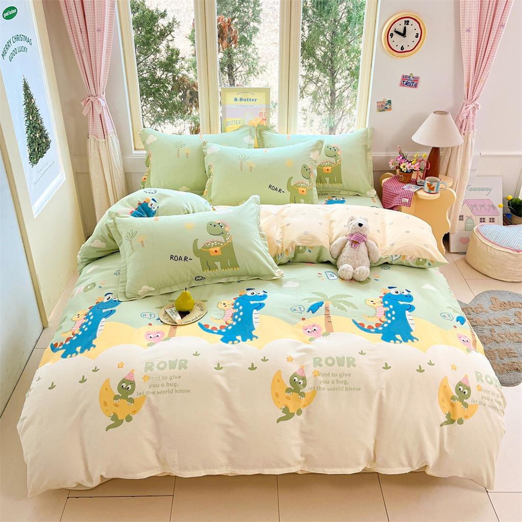Dinosaur Cartoon Printed Single Quilt Cover Spring Breathable Duvet Cover With Pillowcase 75*50Cm For Kids Single/Queen/Kingsize