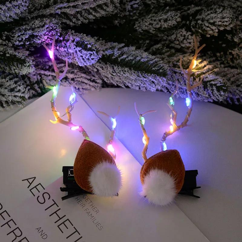 Świąteczny LED Światło Róg Renifera Spinka do Włosów Kobieta Dziewczyna Świecący Róg Łosia Ucho Nakrycie Głowy Akcesoria do Włosów Dekoracja Świąteczna Noworoczna