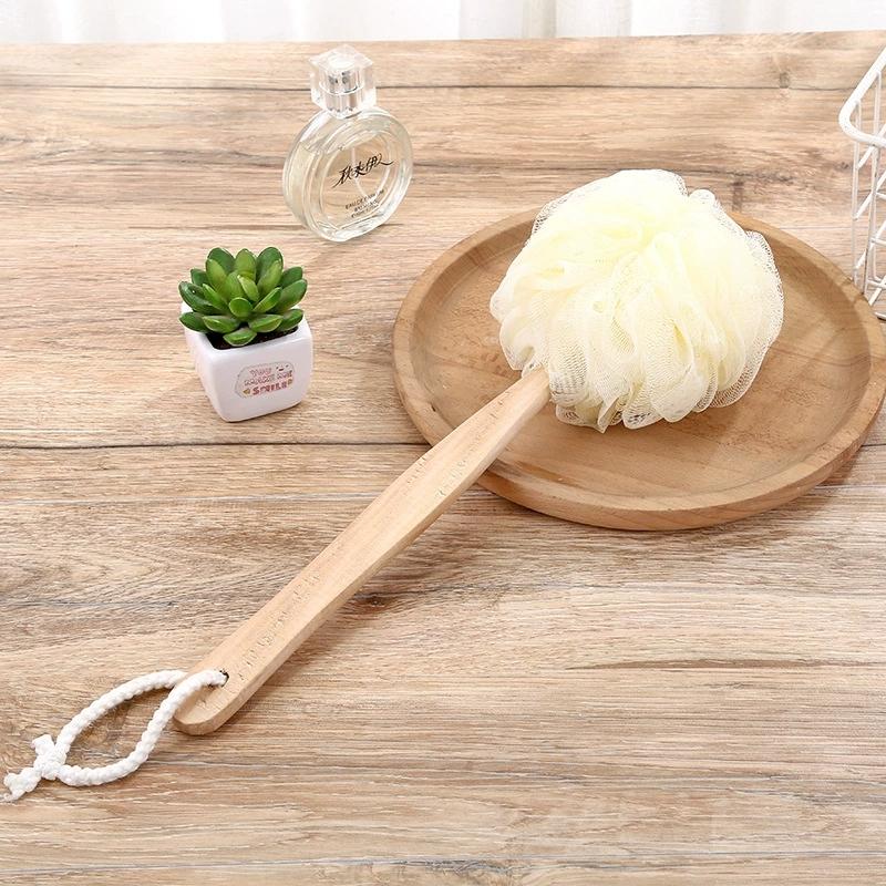 Holzgriff Badebürste Weiches Netz Rückenschrubber Duschkörperreiniger Schwamm Bürste Peeling-Schrubber Hautmassagegerät Badezubehör