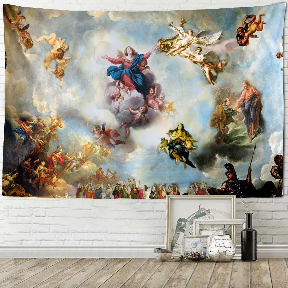 Blanket Art Hanging At Home Living Room Bedroom  Decor Vintage Mural Plaster Angels and Demons Wall Tapestry