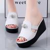 Women White Slide Slippers Summer Open Toe Chunky Wedge Shoes Lady Black Casual Thick Sole Platform Slippers