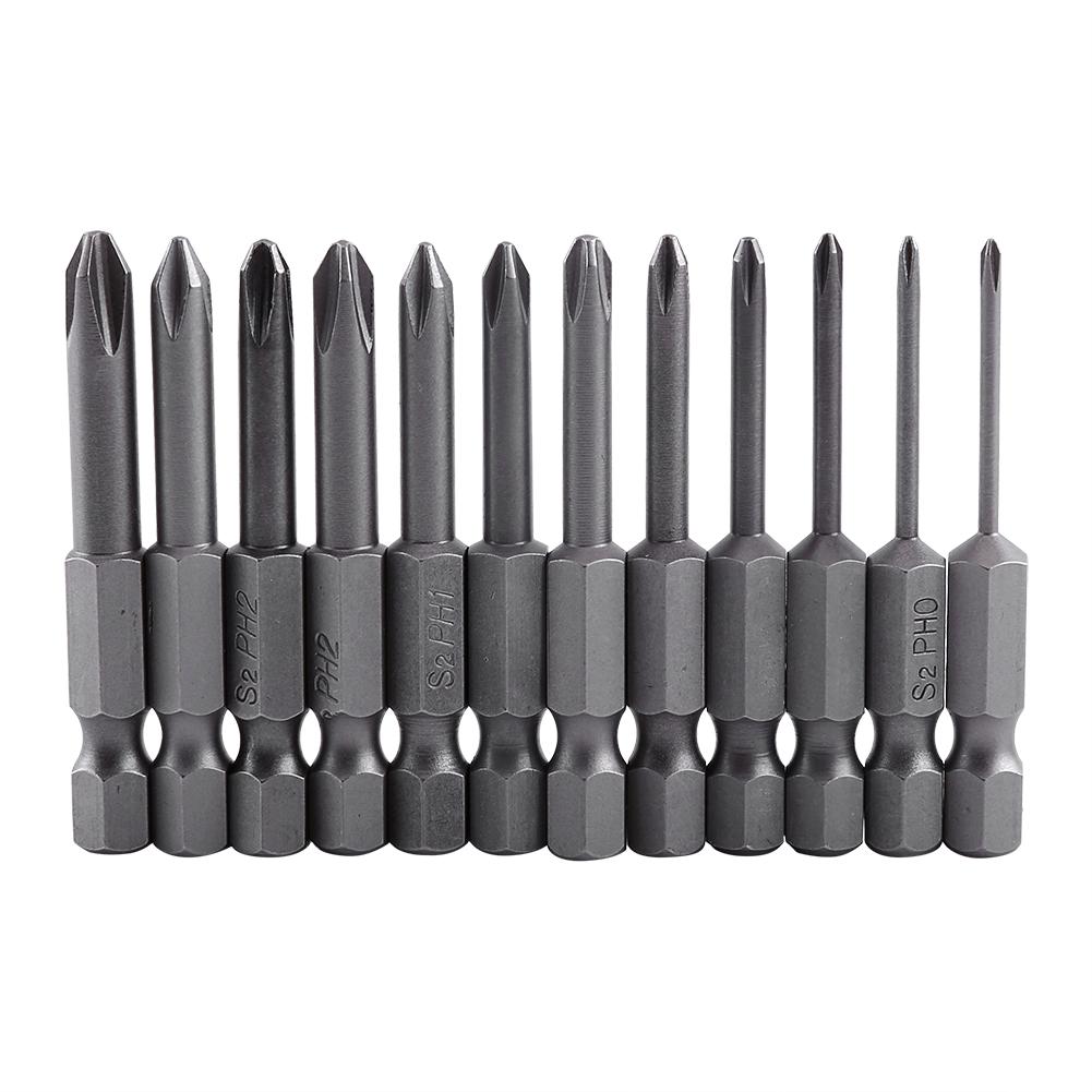 12pcs 50mm Length 1 4 Inch Hex Shank S2 Alloy Magnetic Cross Phillips Screwdriver Bit
