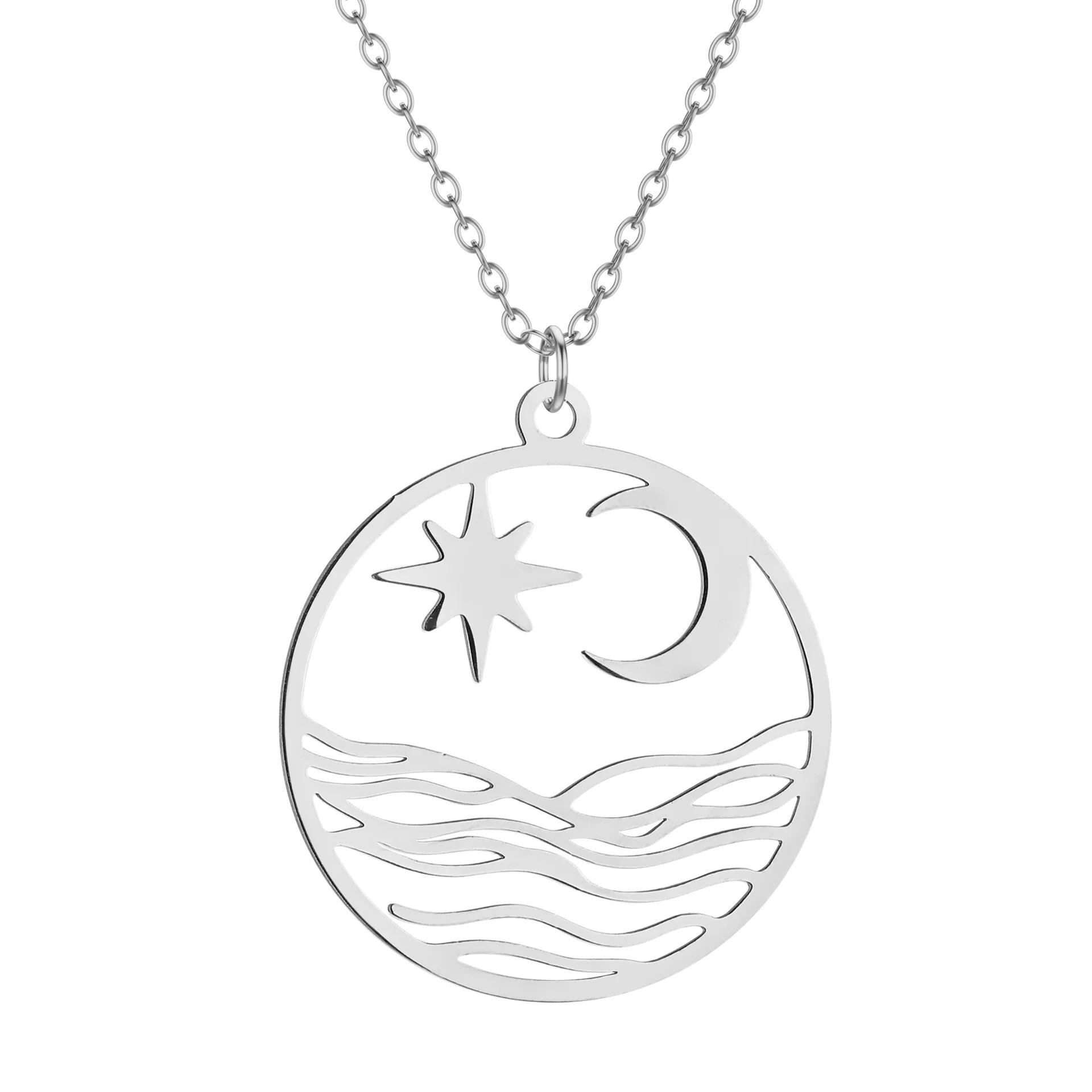 

Bohemian Wave Pendant Necklace Stainless Steel Jewelry Necklace for Women Enamel Blue Beach Surfer Charms Collar Bijoux Femme