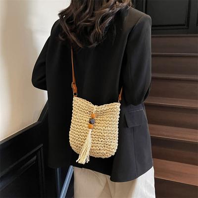 Sommer Strandurlaub Strohtasche Damen 2025 neu vielseitige Umhängetasche Bucket Bag Handytasche
