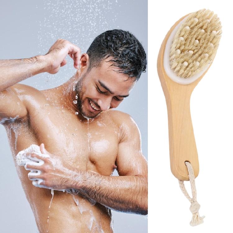 Ergonomic Grip Handheld Bath Brush Shower Scrubber With Dense Natural Bristles for Body Massage Pore Cleaning Accessory