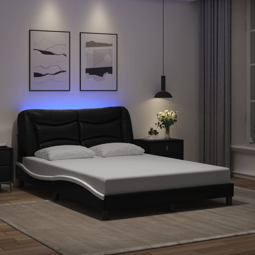 LED Bed Frame without Mattress  Hvar  Black and White 120 x 200 cm