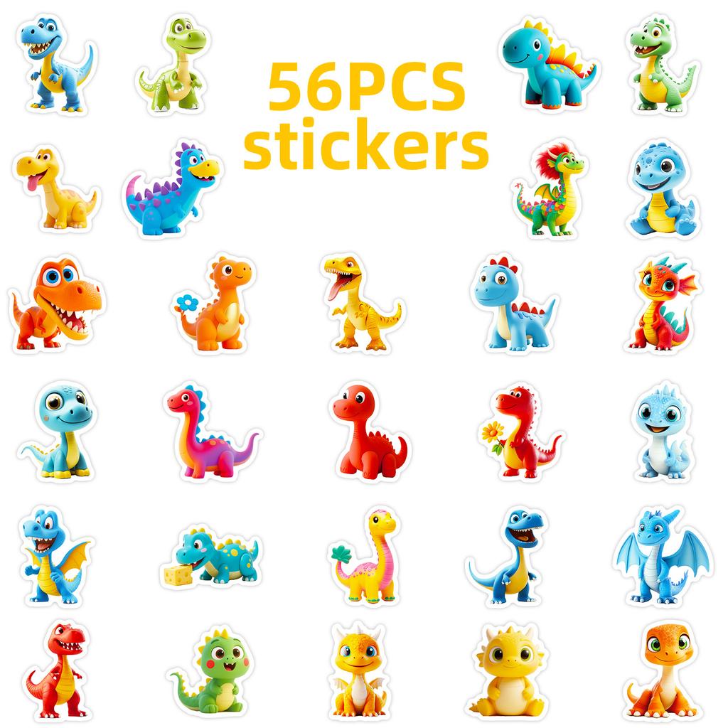 56 Cartoon Rubber Dinosaur Graffiti Stickers Water Cup Computer Stationery Decorative Waterproof Stickers