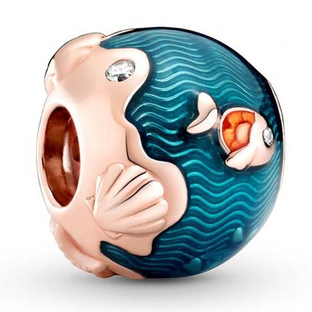 Wintry Delight Snowflake Ball Blue Swirls Pearlescent Dreams Charm S925 Sterling Silver Beads Fit Bracelet DIY Jewelry