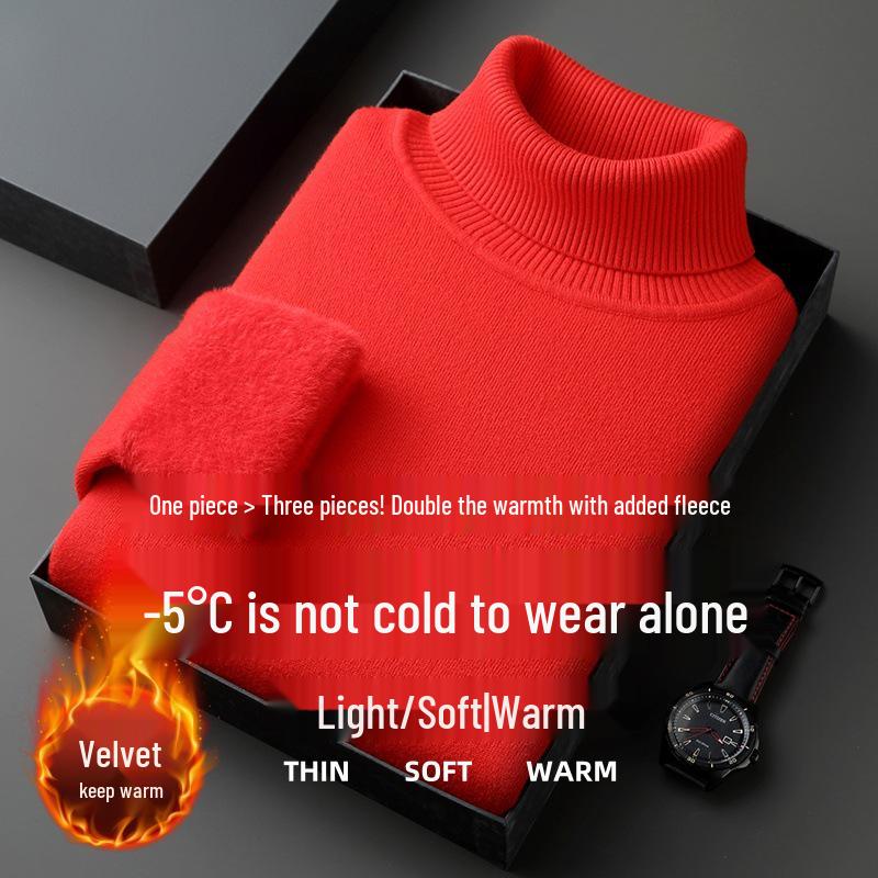 Autumn/Winter 2025 Men's High-Neck Wool Blend Plush-Lined Sweater