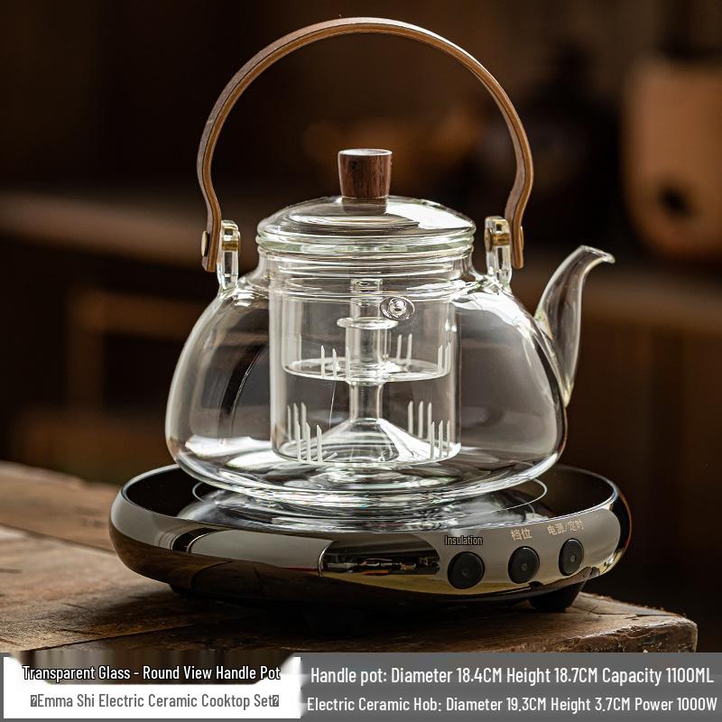 Glass Tea Kettle & Brewing Set for Induction Cooker: White Pot for Boiling, Steaming & Health-Preserving Tea at Home