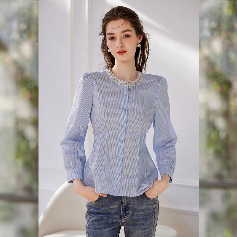 Camicia a Righe da Donna Bailuyu Slim Fit a Manica Lunga