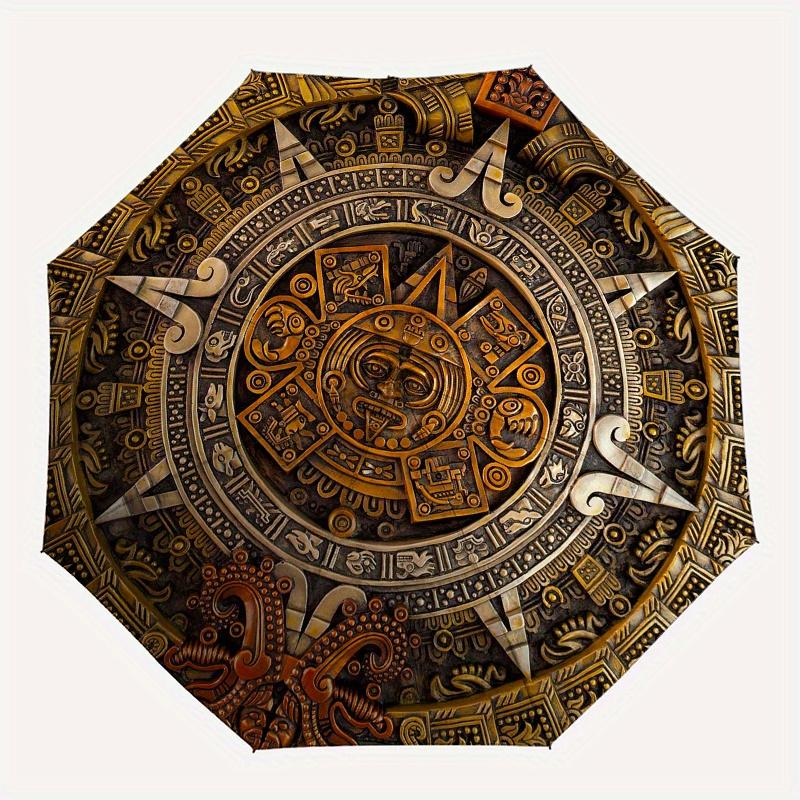 Mayan Calendar Wall Art Decorative PanelUmbrella, Portable 3-Fold Umbrella for Men & Women,Christmas Gift ES249
