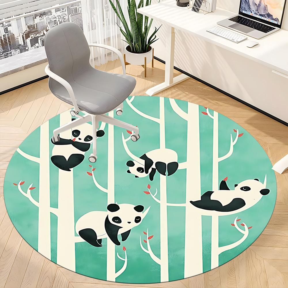 1pc Panda Forest Office Round Area Rug, Indoor Mat Suitable ForOffice, Under Office Chairs Bedroom Living Room Home Decor, D138