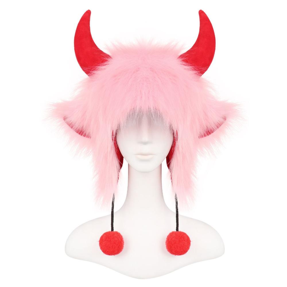 Winter Warm Hat Coral Fleece Halloween Party Hat Ear Hat Polar Fleece Bull Horn Cap For Halloween Party Womens Neck