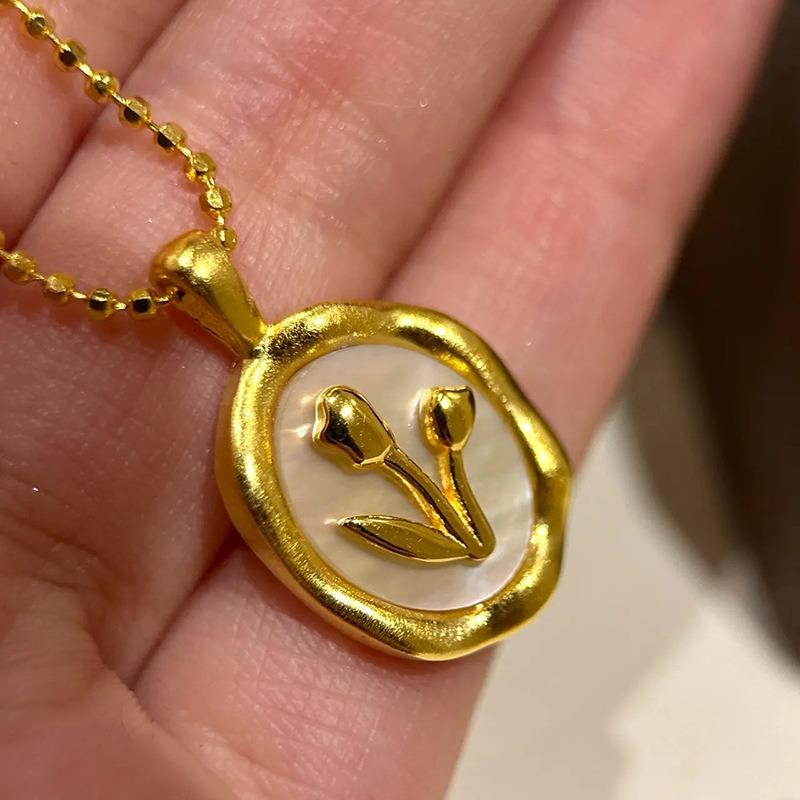 New in fashion glossy tulip flower necklace for women light luxury fritillariae small flower collar chain  gifts