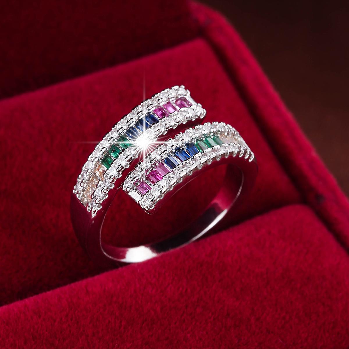 Niche Rhinestone Open Ring: Trendy Copper  Zirconium Design for European and American Style Adjustable Open