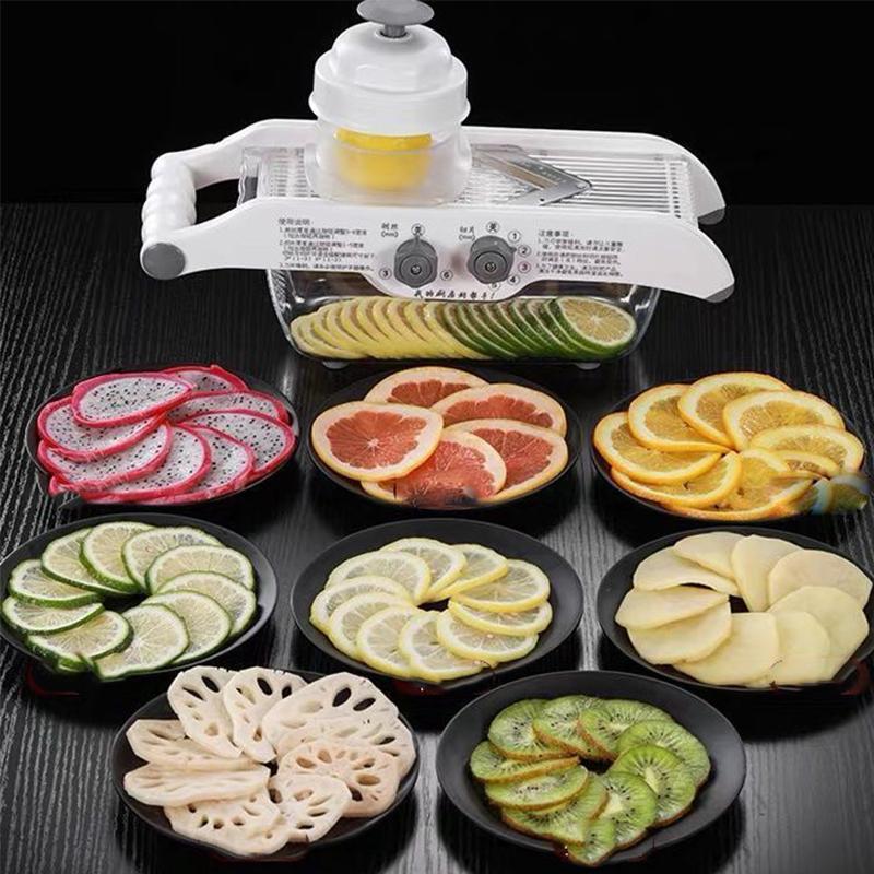 Adjustable Vegetable Chopper with Basket Multifunctional Manual Lemon Fruit Potato Carrot Slicer Kitchen Cutting Accessories