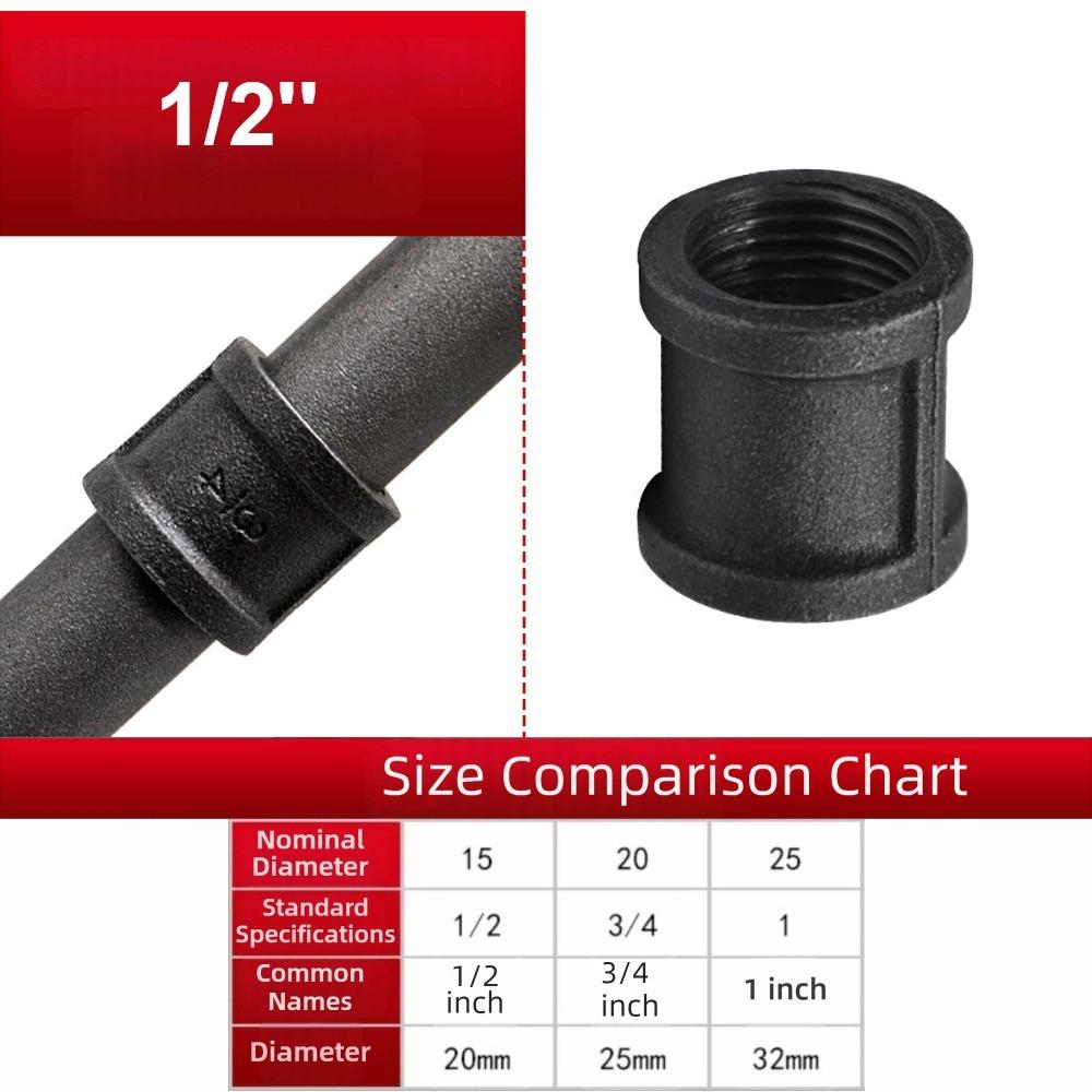 New Black Pipe Fittings Malleable Iron Elbow Pipe Connection 1/2'' 3/4'' 1'' Threaded Decor Furniture