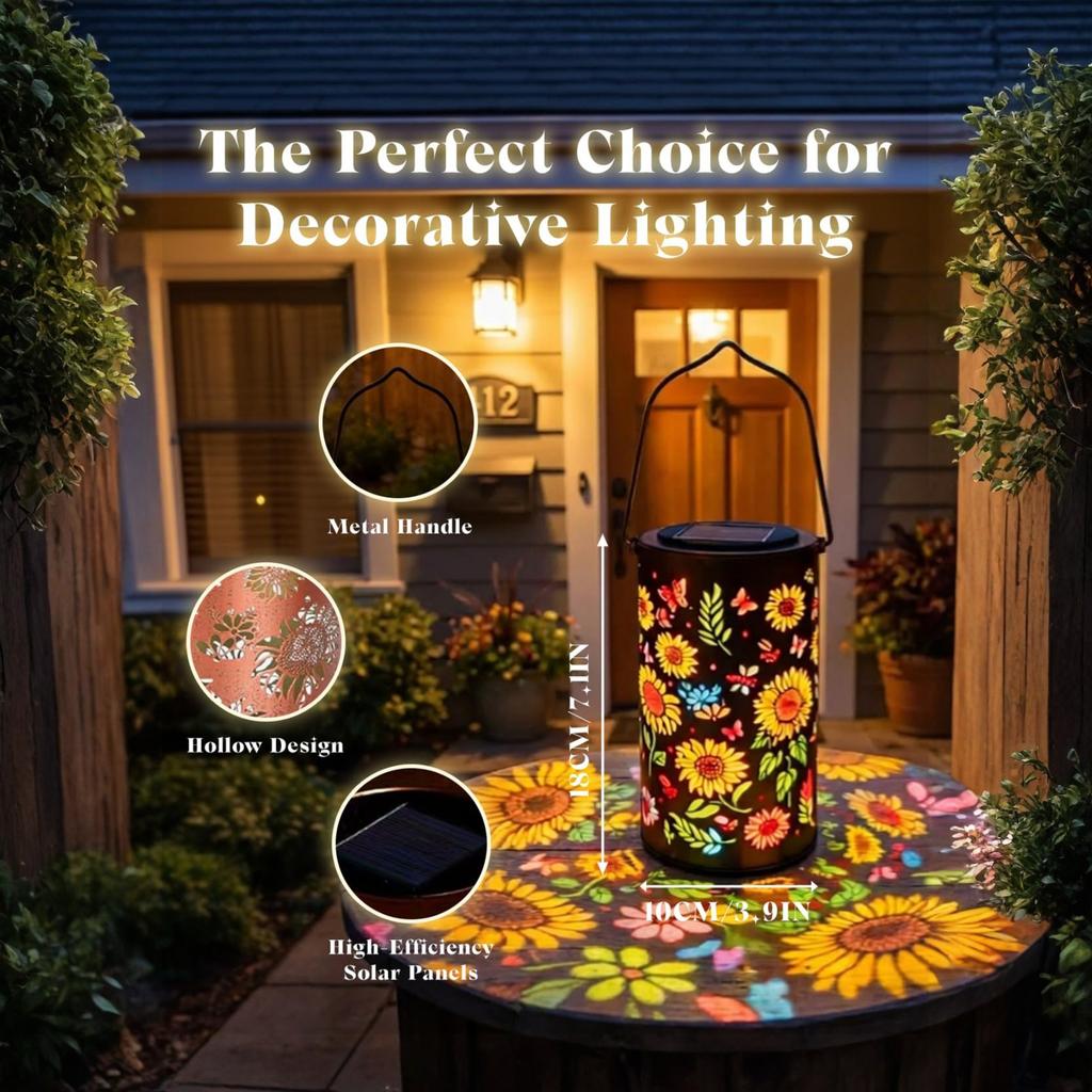 Sunflower Pattern Garden Lantern IP65 Waterproof Colorful Sunflowers Projection Decor Lamp for Terrace/Porch/Lawn/Path