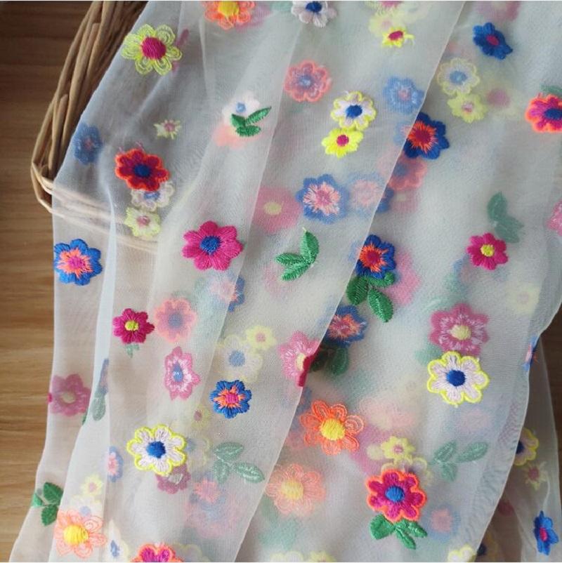 1 Yard Lace Tulle Embroidery Fabric Flower Mesh Voile Floral Embroidery Fabric For Diy Sewing Dress Skirt Curtain Decor