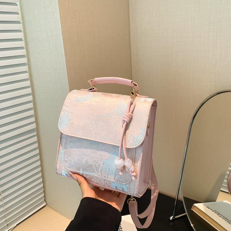 Chic Mid-sized Double Strap Backpack For Girls In Black Green Pink And White Colors