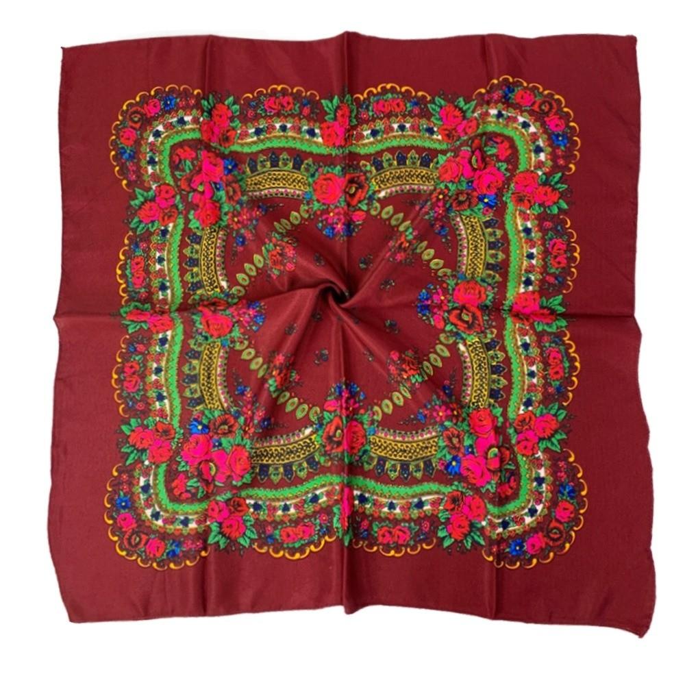 

High Quality 70X70CM Flower Head Scarf Polyester Sunscreen Scarf Shawl Square Ethnic Style Hijab Headband вино красного