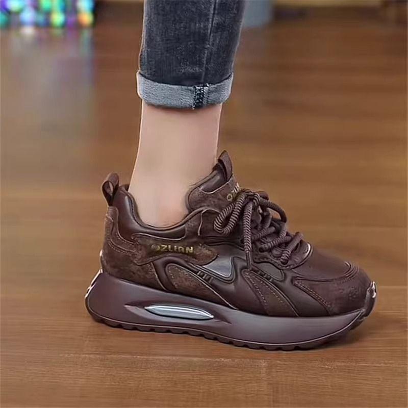 

Thick-soled dad shoes women s 2025 autumn new retro, lightweight and breathable casual shoes, soft-soled heightening small women s shoes 40 темно-коричневого