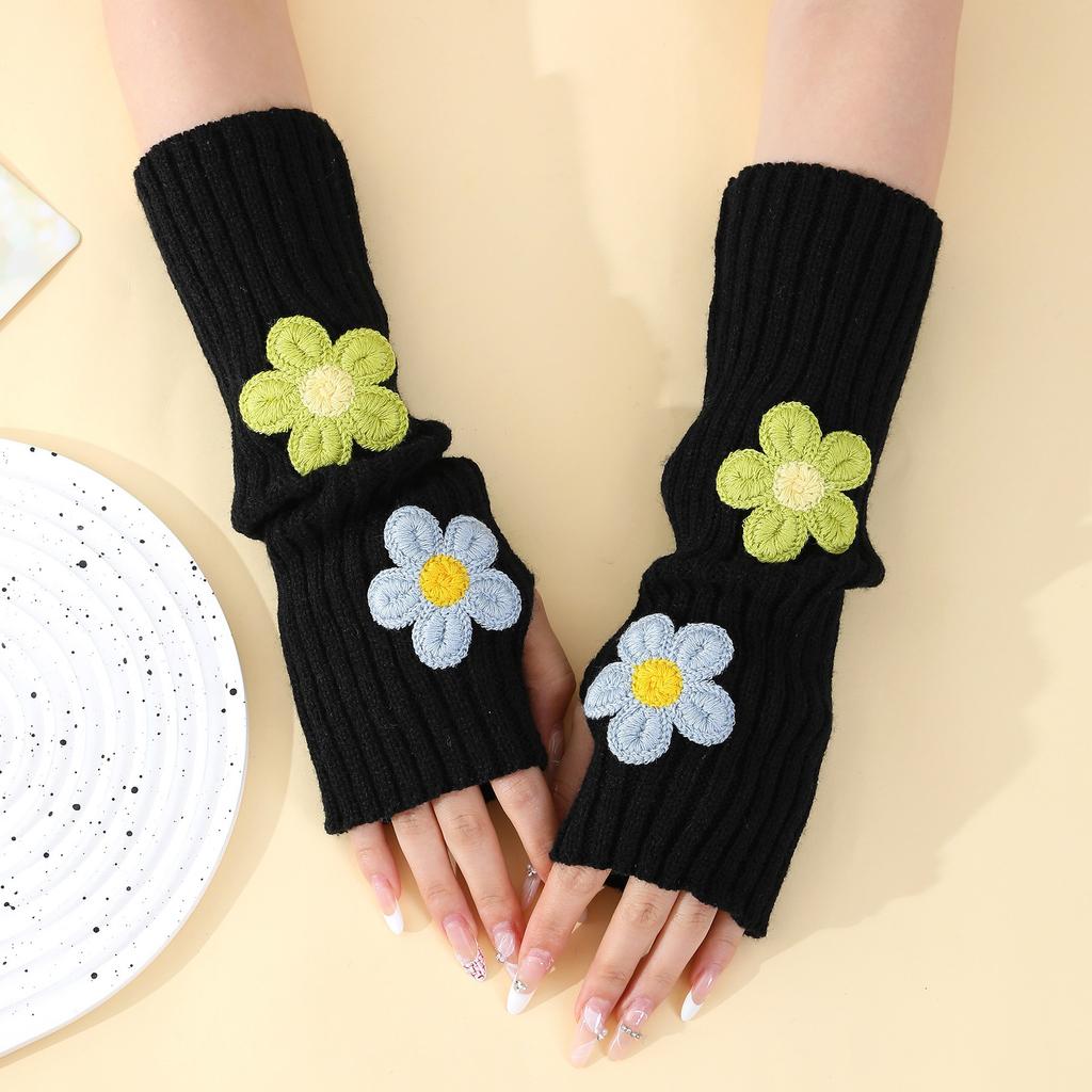 Botvotee Sleeves for Women Y2k Accessories Sweet Pink Flower Half Finger Arm Warmers Preppy Style Winter Knit Fingerless Gloves