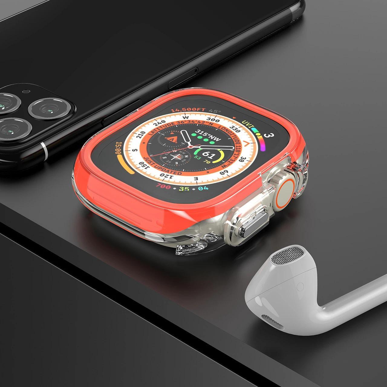 

TPU+PC Case For Apple Watch Ultra 2 49mm Series 9 8 7 6 SE 5 4 45mm 41mm Bumper Frame Protector Cover For iwatch 9 6 5 4 se 44mm for ultra 2 49mm помаранчевий