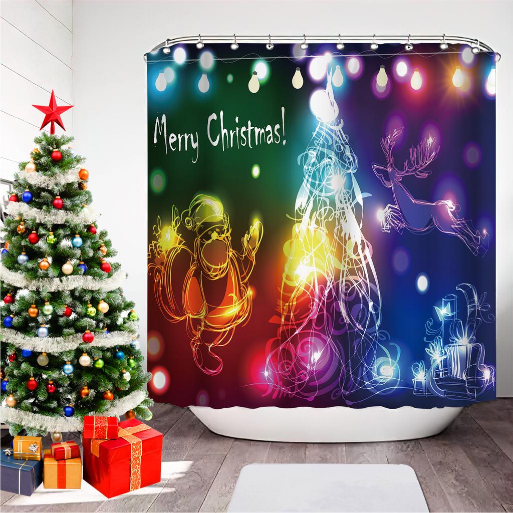 GAEChristmas Printed Bathroom Shower Curtain Snowman Santa Claus Waterproof Polyester Curtain Home Decoration Window Christmas