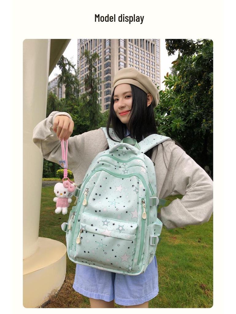 Japanese & Korean Style Backpack for Middle School Girls – Trendy Star Design, Ideal for School & Outings