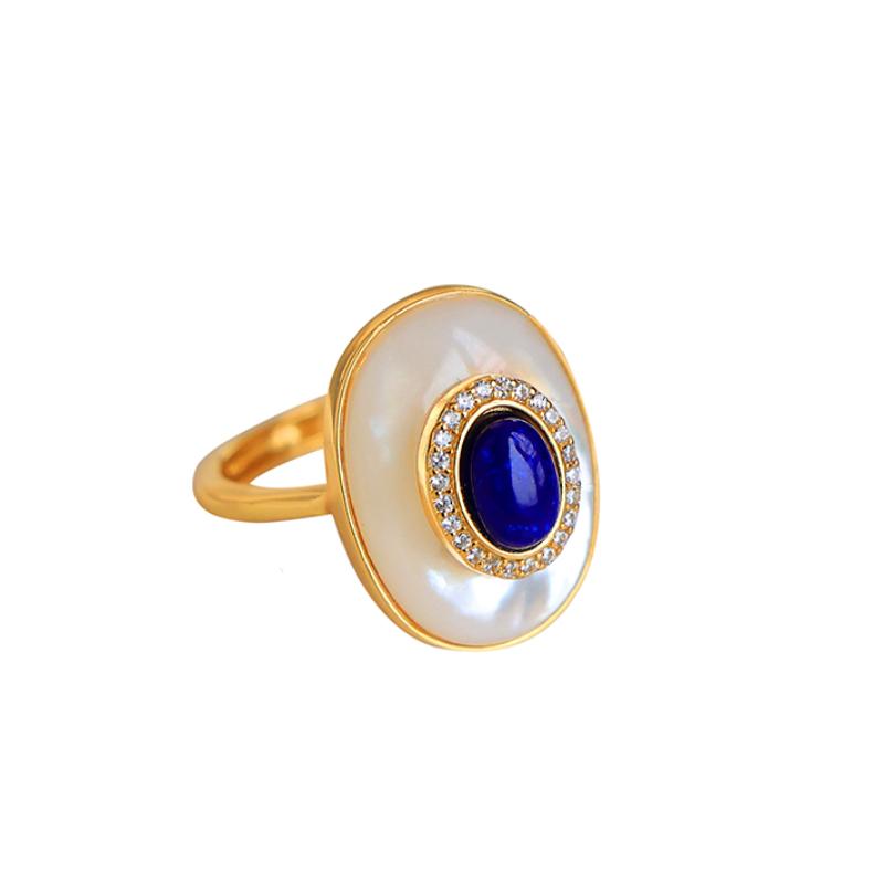 Vintage lapis lazuli engagement ring adjustable white fritillaria oval rings for women high-end classic Light luxury jewelry