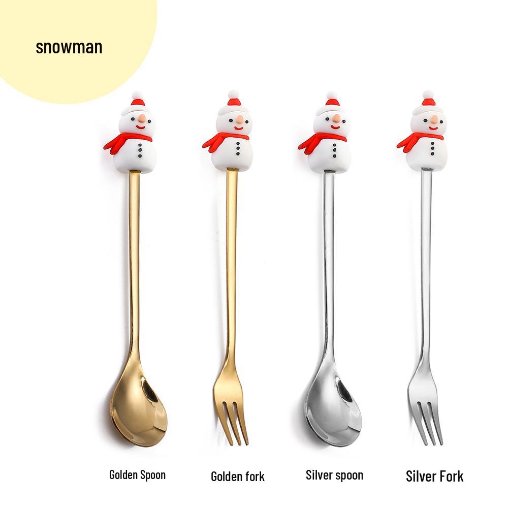 Cartoon Rabbit Christmas Dessert Spoon and Fork Set - Cute Party Favor Stirring Spoon
