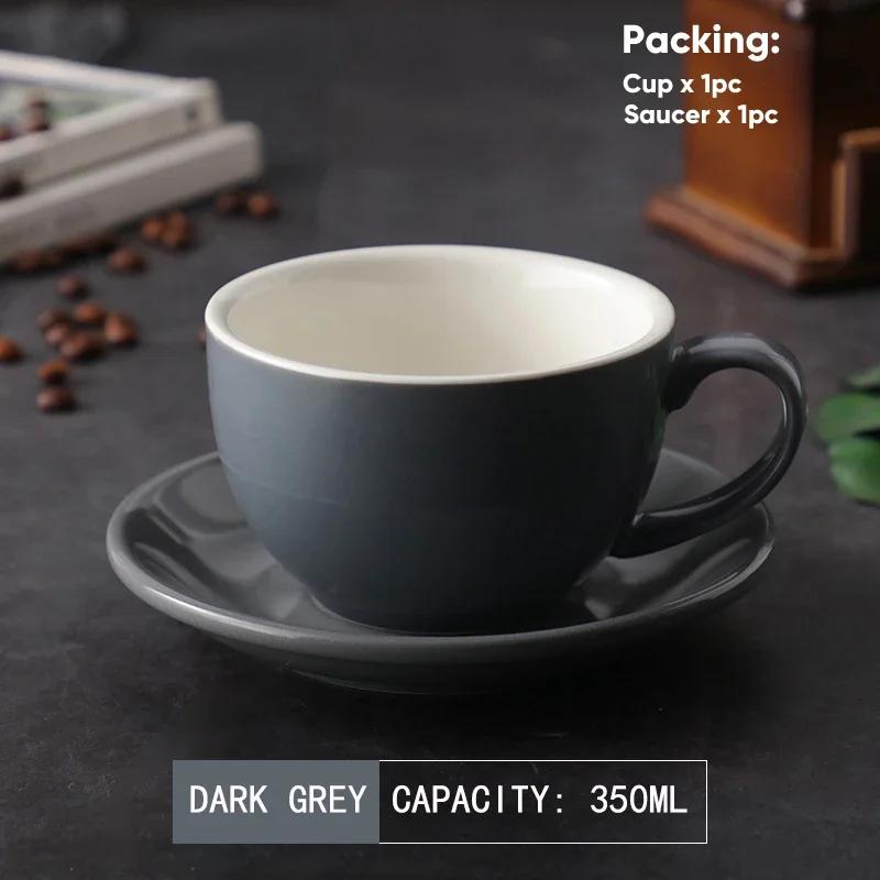 350ml Latte Cups Ceramic Coffee Cup and Saucer Set Pottery Breakfast Milk Mug Afternoon Teacup Porcelain Water Mugs Wholesale