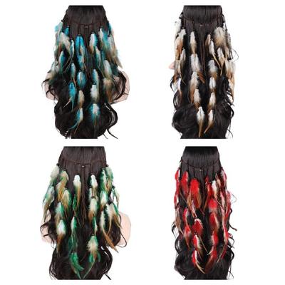 Auffälliger Haarreif mit Feder & Perlen Damen Böhmischer Stil Styling Haarband