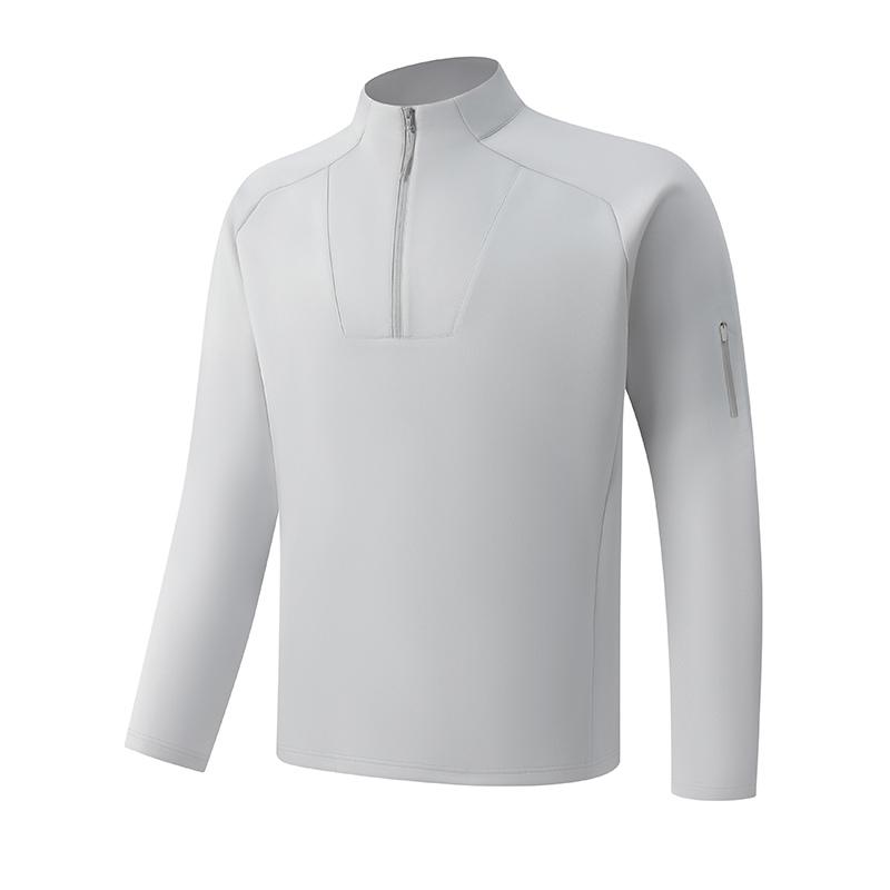 

Пуловер однотонная спортивная футболка мужская с длинным рукавом воротник-стойка на половину молнии футболка для базового слоя L серый